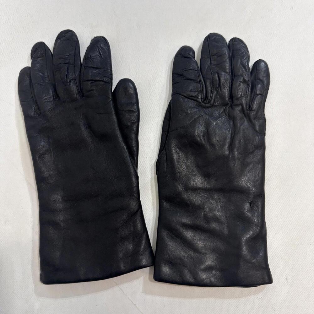Macy’s Italian Black Vintage Leather Gloves Rabbit-Lined Gloves Women's Size 6.5